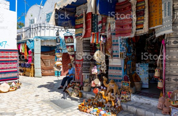 Tunisia. (Southern Tunisia). Island of Djerba. Houmt Souk. June 29, 2019. Carpet shop in the Medina